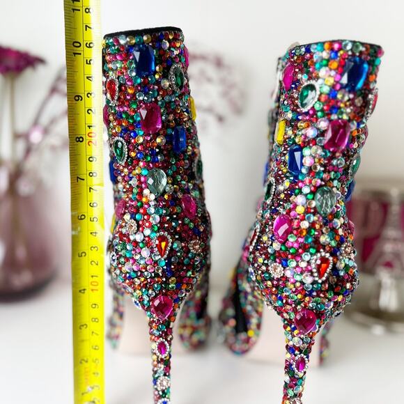 Akira Azalea Wang Poppy Multi Jeweled Stiletto Heel Ankle Booties Size 12 NWT - Picture 10 of 16